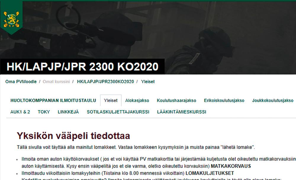 PVMoodlen yksikkösivun näkymä.