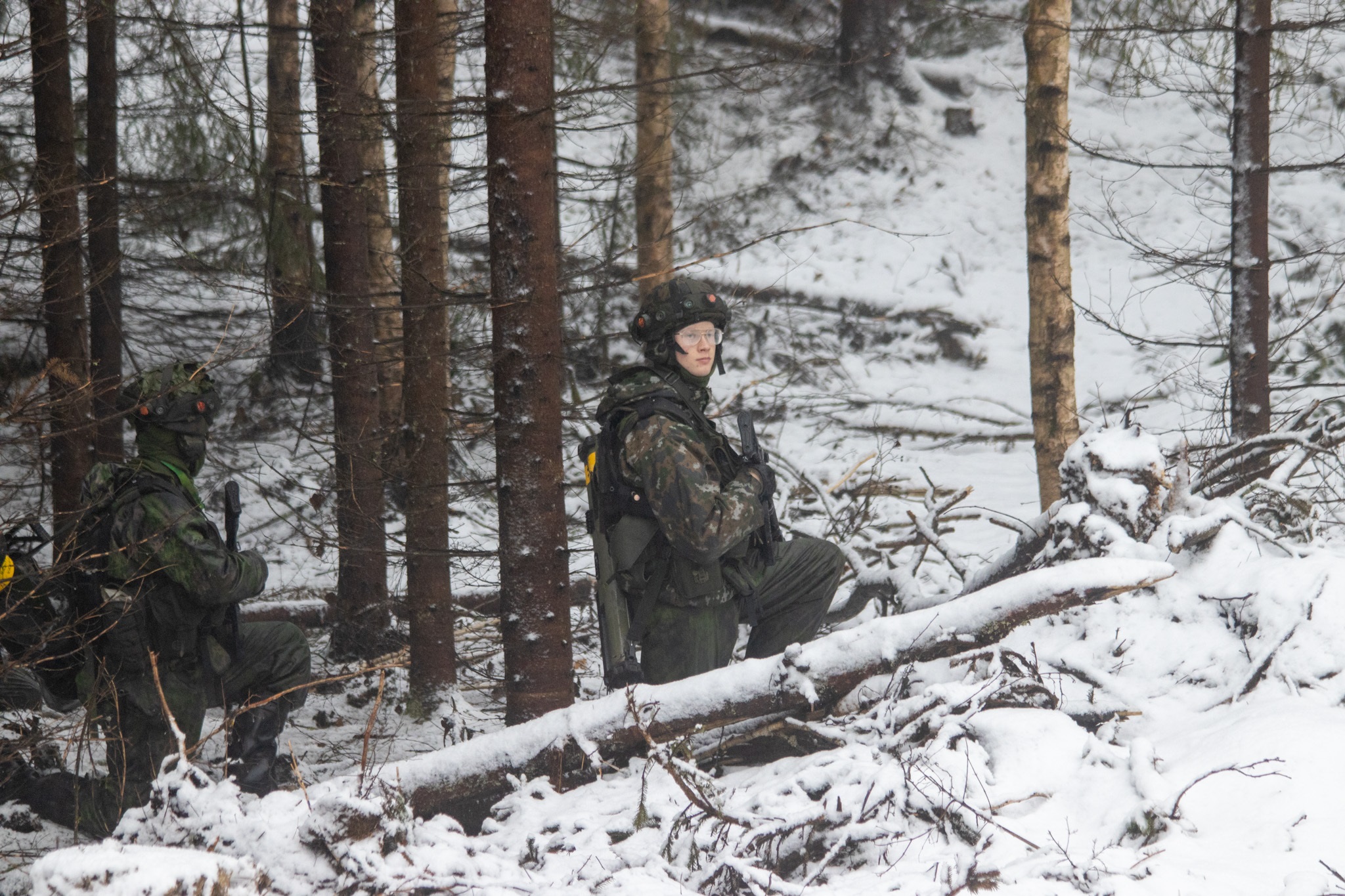 Sotilaat tarkkailevat ympäristöä metsässä