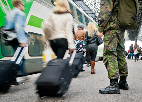 Conscript at the railway station