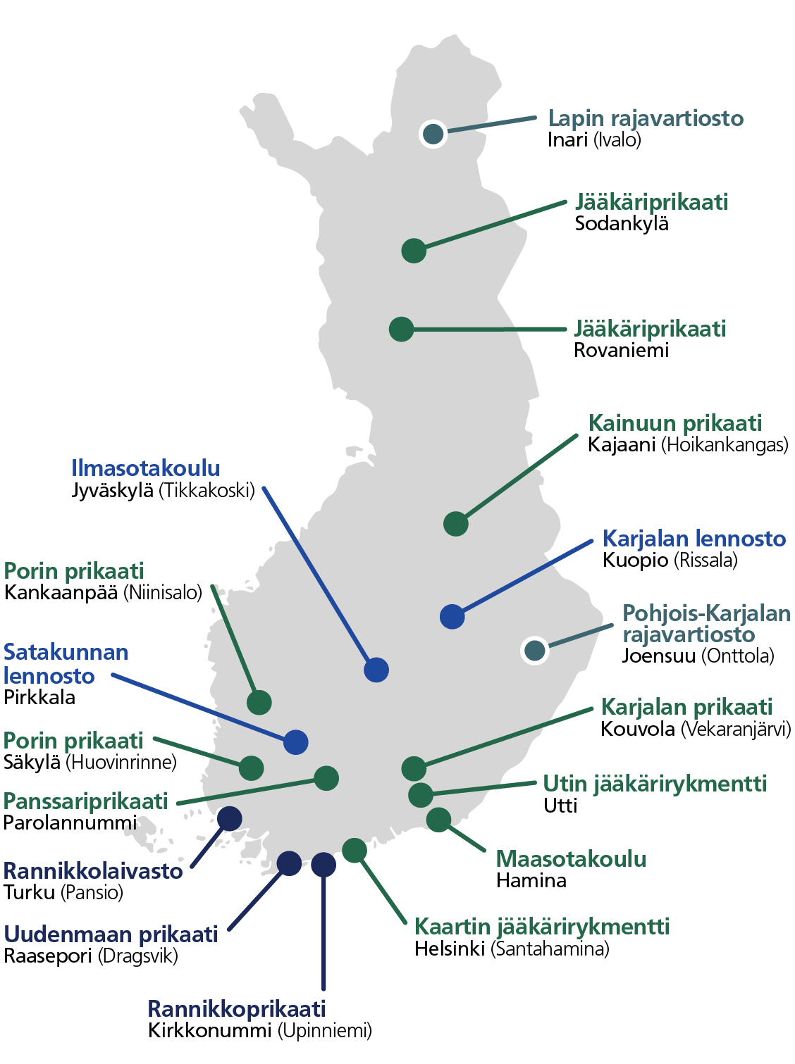 Map of Finnish military bases : r/Finland