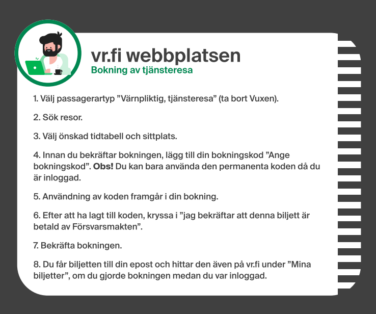 anvisningar för bokning av serviceresor på vr.fi-webbplatsen
